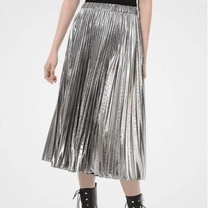 Michael Kors Metallic Silver Pleated Skirt